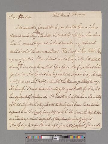 Gregory, John. Letter to Elizabeth (Robinson) Montagu