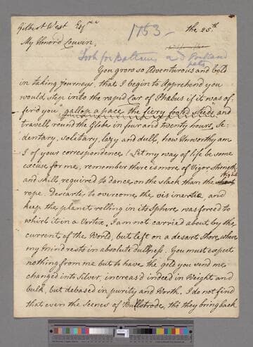 Montagu, Elizabeth (Robinson). Letter to Gilbert West