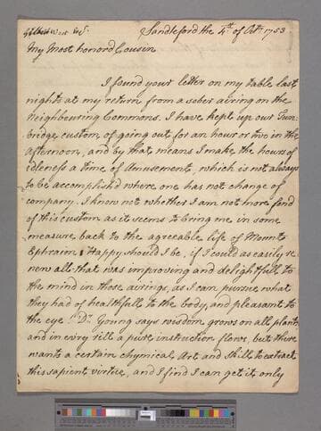 Montagu, Elizabeth (Robinson). Letter to Gilbert West
