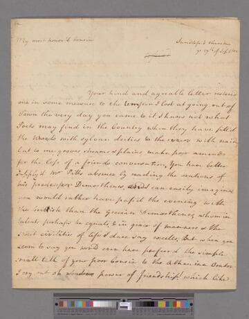Montagu, Elizabeth (Robinson). Letter to Gilbert West