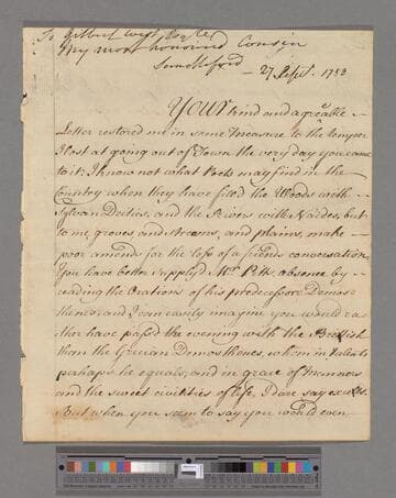 Montagu, Elizabeth (Robinson). Letter to Gilbert West