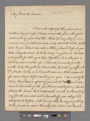 Montagu, Elizabeth (Robinson). Letter to Gilbert West