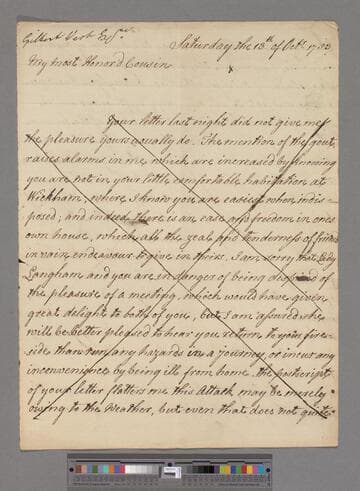 Montagu, Elizabeth (Robinson). Letter to Gilbert, West
