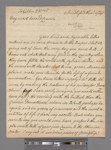 Montagu, Elizabeth (Robinson). Letter to Gilbert West