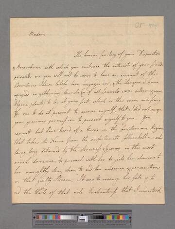 Pitt, Thomas, 1st Baron Camelford. Letter to Elizabeth (Robinson) Montagu