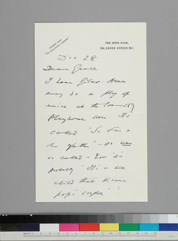 Playwright Harold Marsh Harwood writes to his friend Grace Hubble