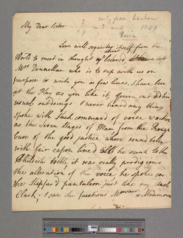 Montagu, Elizabeth (Robinson). Letter to Sarah (Robinson) Scott