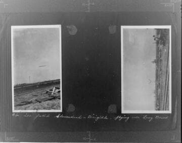 2 photos of the Shenendoah dirigible flying over Long Beach