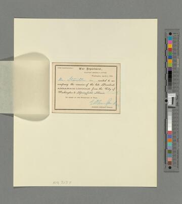 Edward Davis Townsend, Washington, D.C., transportation voucher for Edwin M. Stanton