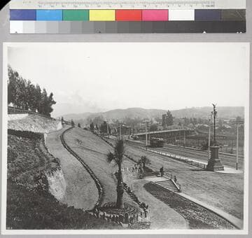 Elysian Park, Los Angeles, showing the park entrance and the North Broadway bridge, 1900