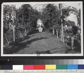 Henry E. Huntington and his personal secretary, Mr. Varnum, in the rose garden, circa 1916