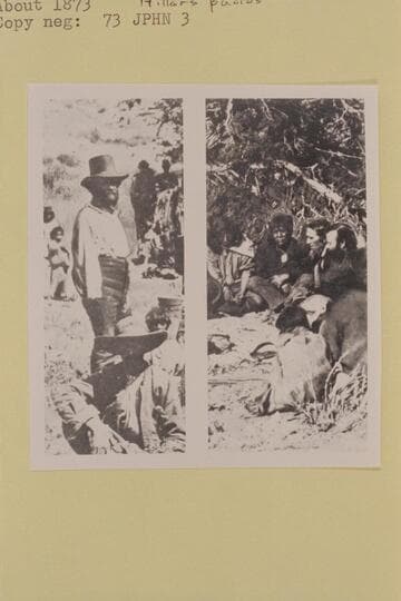 Powell mixing with the Paiutes. Captioned: Powell attends 2 Paiute tribal conferences, seated, he is beside well-known Indian agent Hamblin