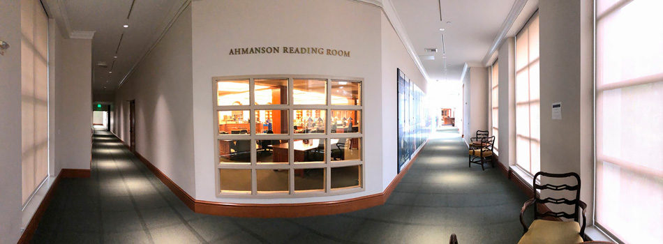 View into Ahmanson Reading Room from the hallway window