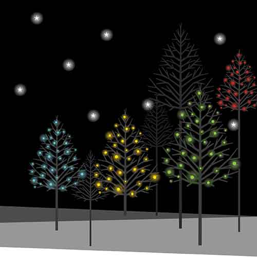 Christmas trees before a black background