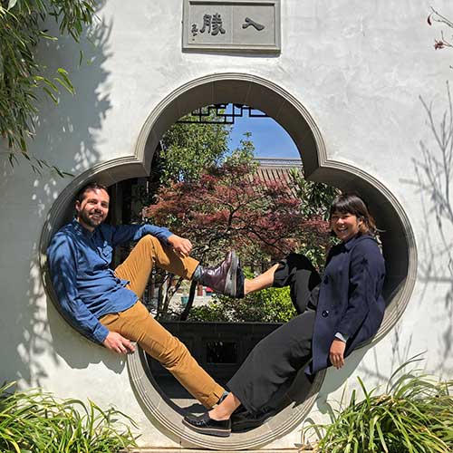 Photograph in front of door in Chinese Garden