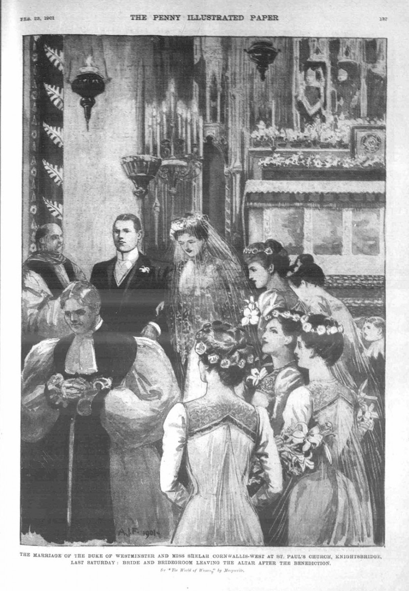 illustration of Duke of Westminster and Miss Shelah Cornwallis-West's wedding