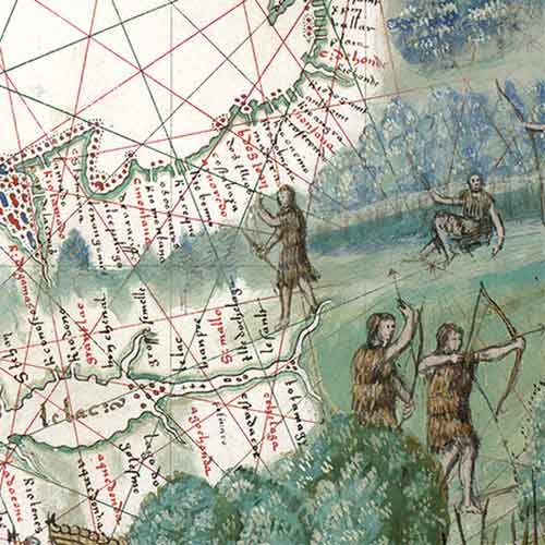 Detail of old map with hunters