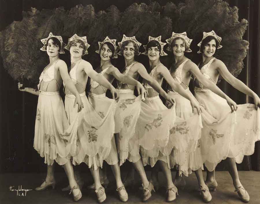 “The San Francisco Beauties,” the first female tap dance lineup on the West Coast, 1927. The dancers are (left to right): Alice Sullivan, Zeta Harrison, Reva Howitt (stage name “Lollipop”), Marge Hacker, Alice Haas, Idis Hacker. In her book, Lollipop: Vaudeville Turns with a Fanchon and Marco Dancer, Howitt wrote that, at the end of 1925, she was selected to be “one of the San Francisco Beauties, Fanchon and Marco’s premiere showgirls.” Photograph by Harry Wenger.