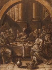 Denys Calvaert (Flemish, 1540–1619) Last Supper, 1600 Pen and black ink, brush and brown wash, and white opaque watercolor Crocker Art Museum, E. B. Crocker Collection; 1871.110