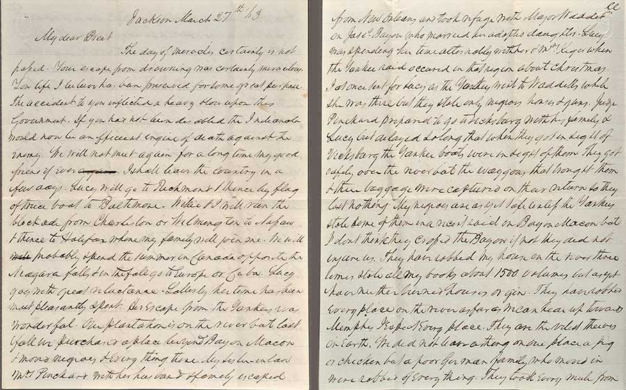 William McKendree Gwin (1805–1885) to Joseph Lancaster Brent (1826–1905), March 27, 1863, first two pages of a four-page letter. 