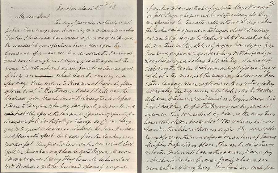 William McKendree Gwin (1805–1885) to Joseph Lancaster Brent (1826–1905), March 27, 1863, first two pages of a four-page letter.