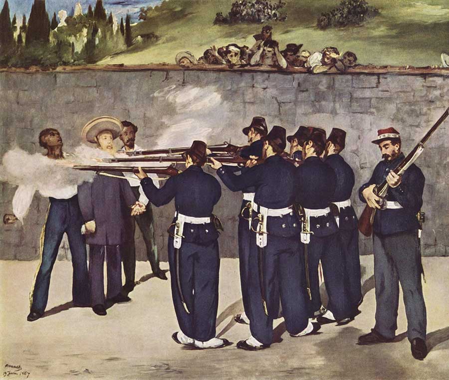 Édouard Manet (1832–1883), The Execution of Emperor Maximilian, 1868–69, oil on canvas, 99.2 x 120 in (252 x 305 cm). Courtesy of Kunsthalle Mannheim.