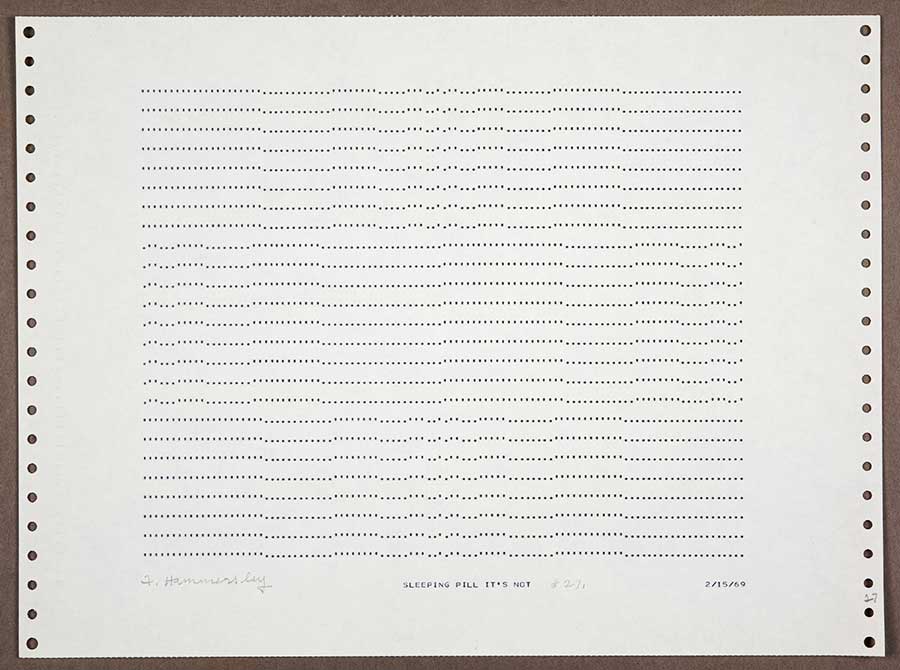 Frederick Hammersley, SLEEPING PILL IT’S NOT, 1969. Computer-generated drawing. Gift of the Frederick Hammersley Foundation. The Huntington Library, Art Collections, and Botanical Gardens. Image © Frederick Hammersley Foundation. Frederick Hammersley, SLEEPING PILL IT’S NOT, 1969. Computer-generated drawing. Gift of the Frederick Hammersley Foundation. The Huntington Library, Art Collections, and Botanical Gardens. Image © Frederick Hammersley Foundation.