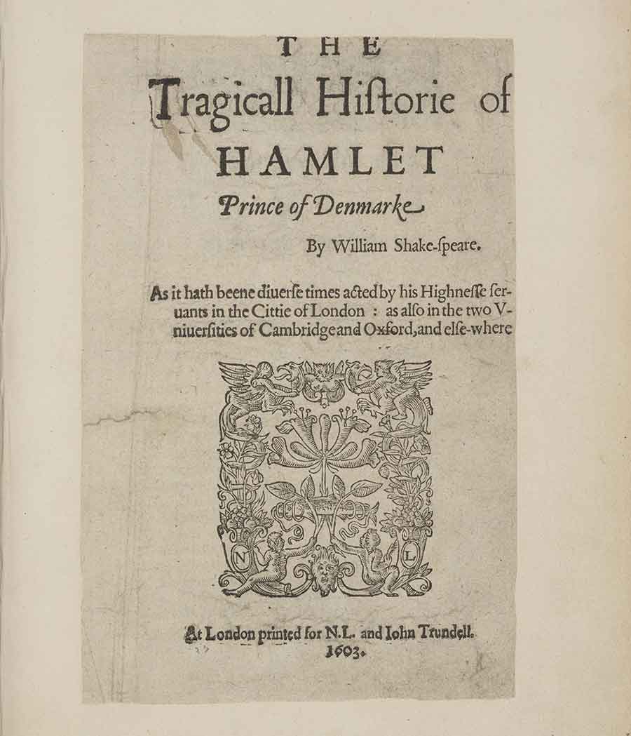 The title page of The Huntington’s Q1 Hamlet, 1603.