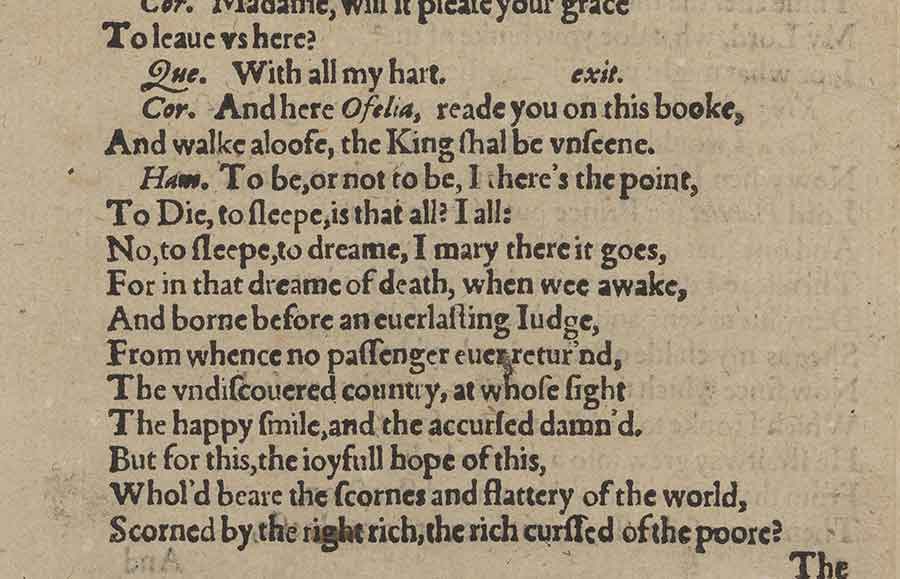 “To be, or not to be” in The Huntington’s Q1 Hamlet, 1603.