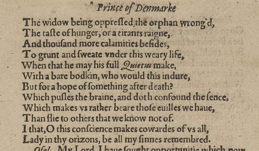 “To be, or not to be” in The Huntington’s Q1 Hamlet, 1603.