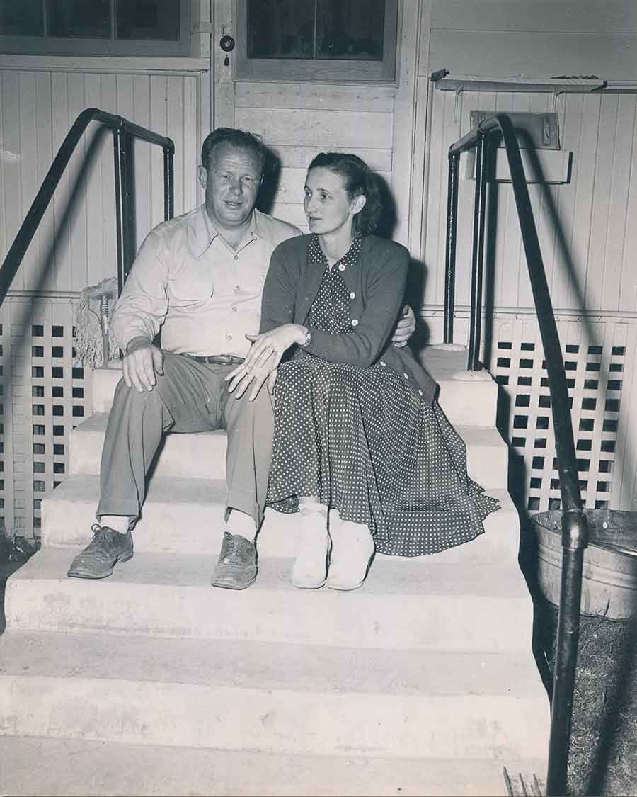 Dave and Alice Fiscus, parents of Kathy and Barbara Fiscus, sitting on their porch in fearful vigil. Rick Castberg Collection.