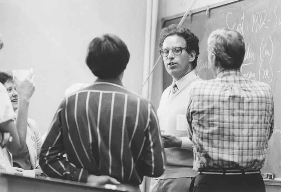 Professor Koblik in a Pomona College classroom in 1983. Photograph courtesy of Pomona College Archives.