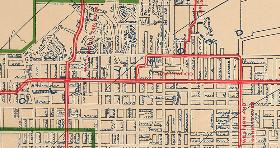As Whitlock’s map shows, the names Sunset Boulevard and Hollywood have always been intertwined.