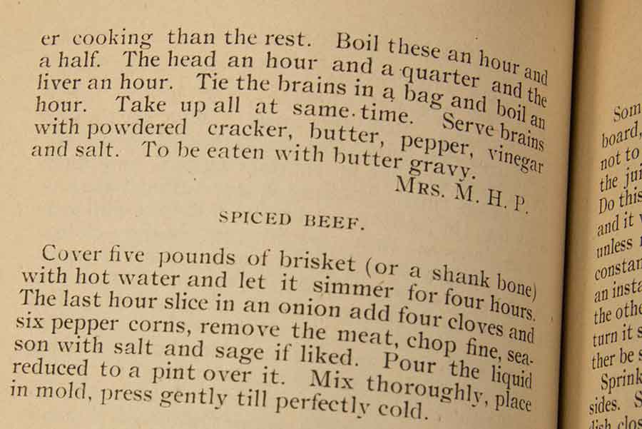 Recipes in The Green Mountain White Ribbon Cook Book, published by the Woman’s Christian Temperance Union of Vermont, ca. 1895. Photograph by Kate Lain.