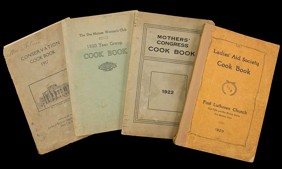 A selection of early 20th-century charitable cookbooks from churches and women’s clubs in The Huntington’s Anne Cranston American Regional and Charitable Cookbook Collection. Photograph by Kate Lain.