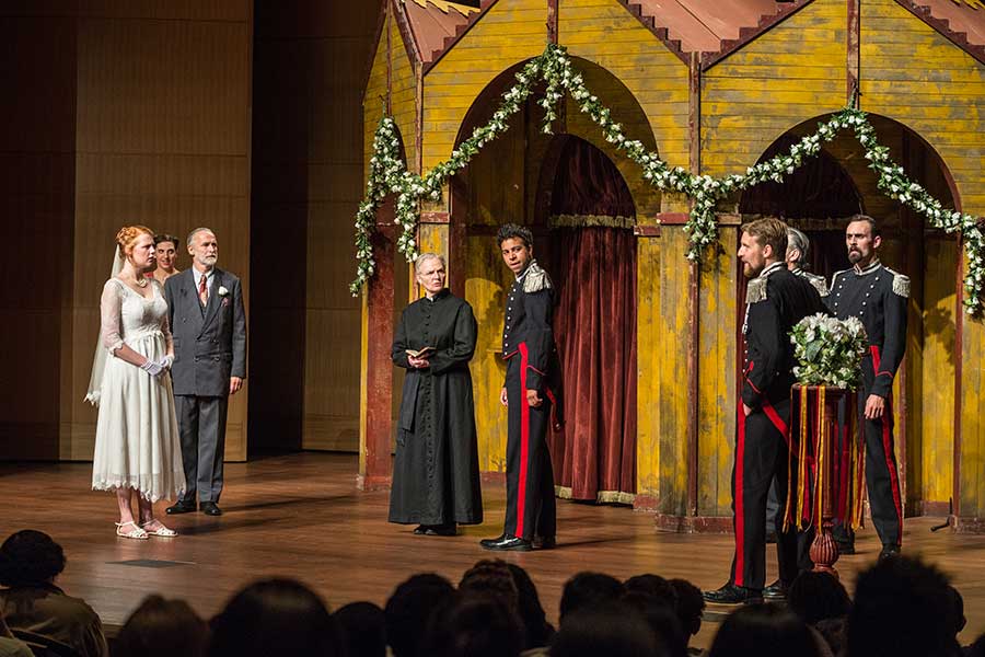 Actors from Shakespeare’s Globe in London performed a touring production of Much Ado About Nothing in The Huntington’s Rothenberg Hall on Nov. 9 and 10, 2015. Photograph by Jamie Pham.