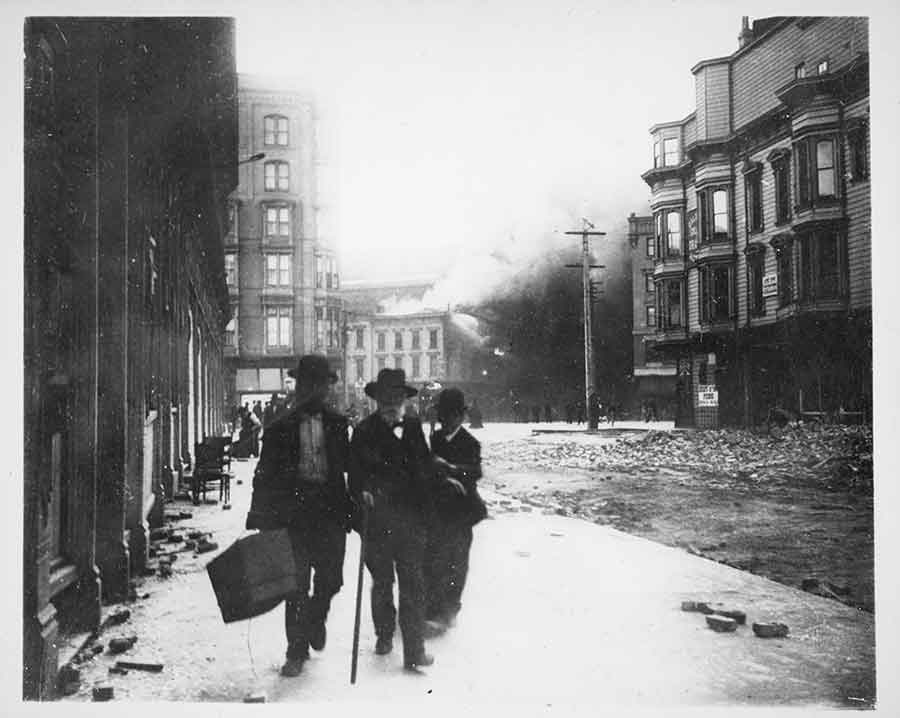 Carleton E. Watkins [with cane, during aftermath of earthquake], April 18, 1906. Unknown photographer. The Huntington Library, Art Collections, and Botanical Gardens.