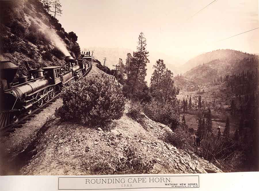 Carleton Watkins, Rounding Cape Horn, Central Pacific Railroad, Placer County, California, ca. 1876. The Huntington Library, Art Collections, and Botanical Gardens.