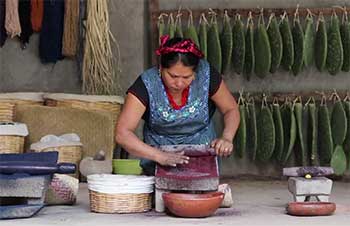Woman hand-making textiles