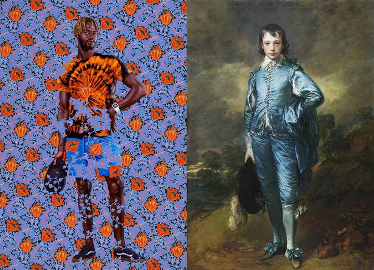 Kehinde Wiley's A Portrait of a Young Gentleman and Thomas Gainsborough's The Blue Boy side-by-side