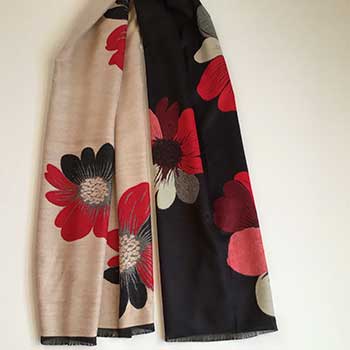 Large Flowers Black and Cream Scarf