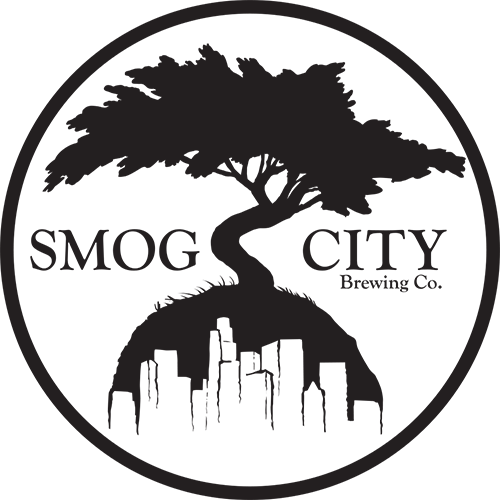 smog logo of tree behind city skyline