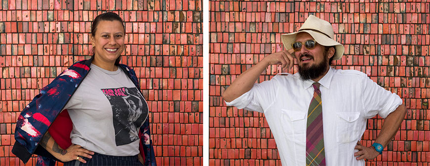 Left: Carolina Caycedo at The Huntington Library, Art Collections, and Botanical Gardens. Photo: Kate Lain. Right: Mario Ybarra Jr. at The Huntington Library, Art Collections, and Botanical Gardens. Photo: Kate Lain.