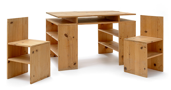 Donald Judd, Prototype Desk and Chairs, 1978-1980.  Donald Judd Furniture © 2017 Judd Foundation / Artists Rights Society (ARS), New York.