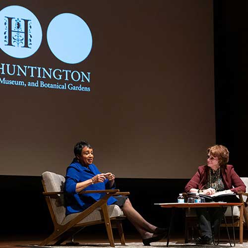 Huntington President Karen R. Lawrence (right) welcomed Librarian of Congress Carla Hayden to The Huntington for the inaugural "Why It Matters" event on Feb. 6. Photo by Sarah M. Golonka.