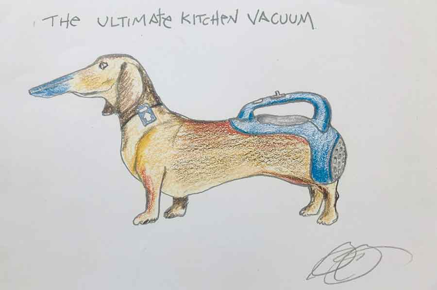 Drawing of dog as a vacuum cleaner