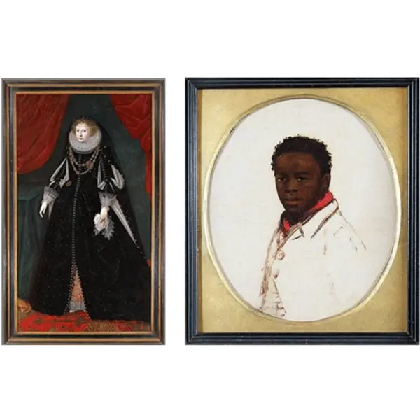 two paintings Jacobean Portrait and Rare Early 19th-Century “Portrait of a Young Black Man