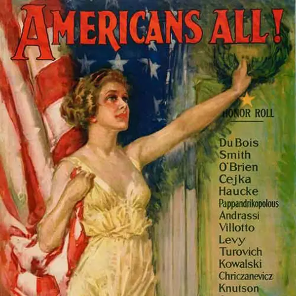 Howard Chandler Christy, Americans All!, 1919, lithograph, 40 x 26 7/8 in., Forbes Lithograph Manufacturing, Boston. The Huntington Library, Art Museum, and Botanical Garden.