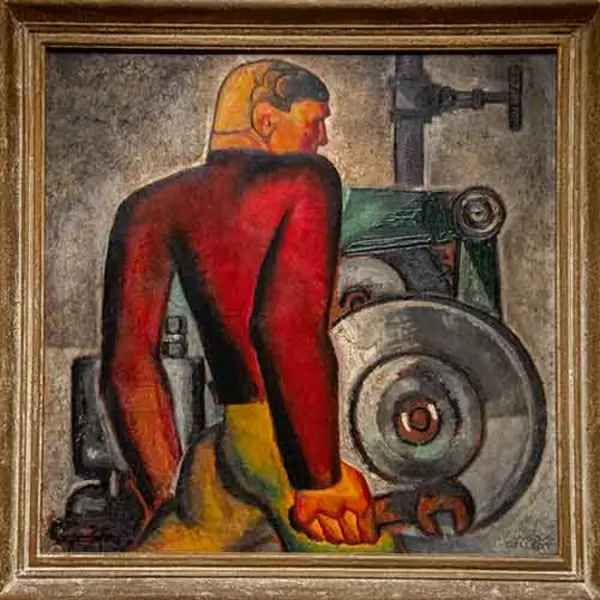 Painting of worker and machine by Hugo Gellert