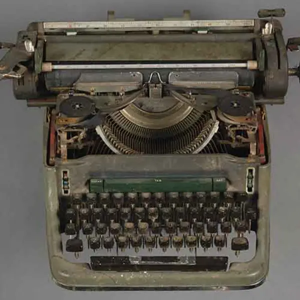 Charles Bukowski’s typewriter, witness to thousands of nights of words and raw wisdom, displayed on loan for the 2010 exhibition “Charles Bukowski: Poet on the Edge” at The Huntington.